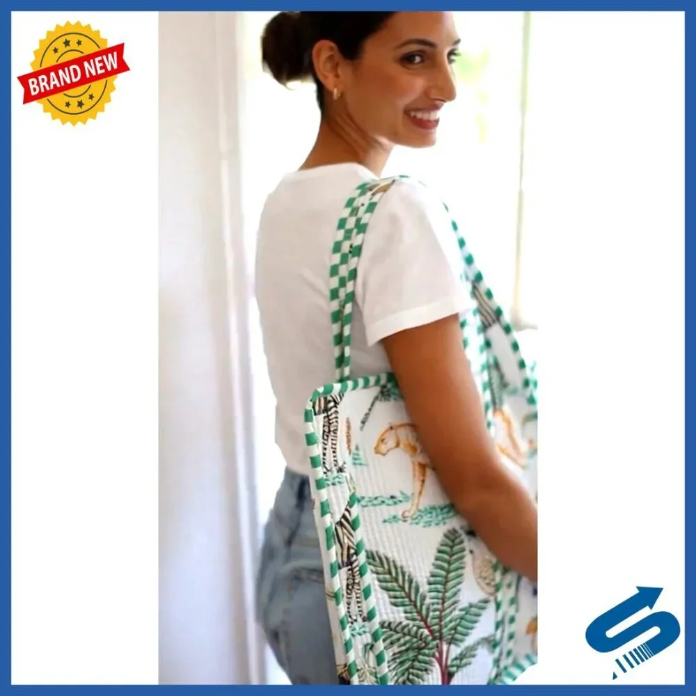 100% Cotton Reversible Tote Bag with Shoulder Straps for Shopping Travel